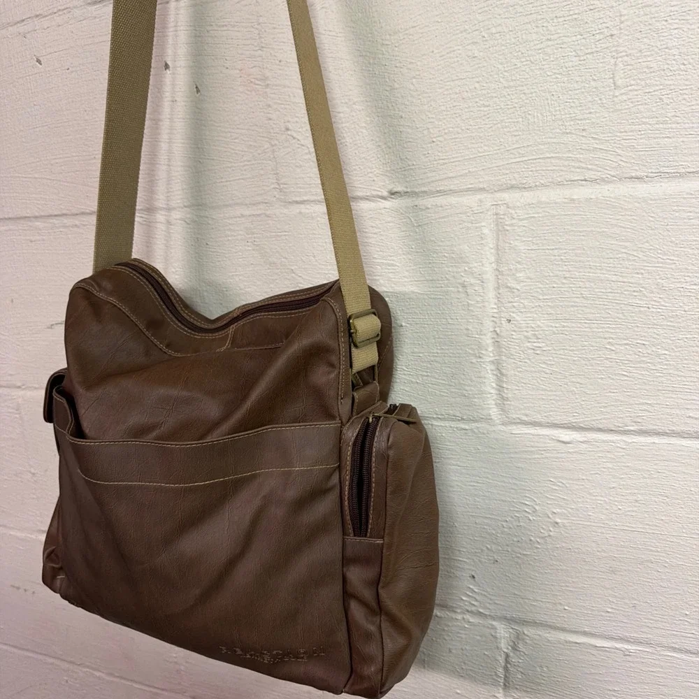 Kenneth Cole Reaction Brown Faux Leather Crossbody Messenger Bag Travel Satchel